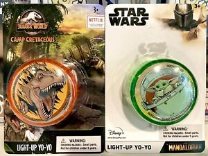 (SET OF 2) Star Wars Mandalorian & Jurassic World Camp Cretaceous Light Up Yo-Yo