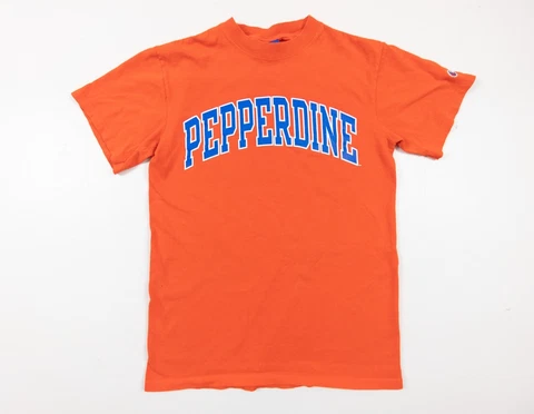 Pepperdine University Shirt Adult Small Orange Short Sleeve College Tee Champion Cover