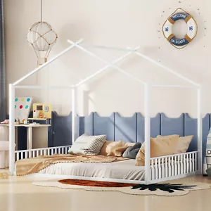 Kinderbett Hausbett Doppelbett Bodenbett Bettrahmen 140x200 cm mit Lattenrost - Bild 1 von 11