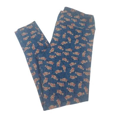Leggings femininas LuLaRoe altas e curvilíneas padrão peixe azul oceano elástico puxar - Imagem 1 de 4