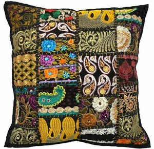 Indian Cotton Pillow Cover Handmade Patchwork Bohemian 20" Square Cushion Cover - Picture 1 of 3
