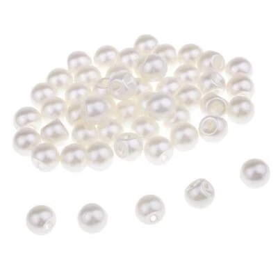 50Pcs Plastic White Plastic Pearl Buttons  Sewing Craft 12mm - Image 1 of 4