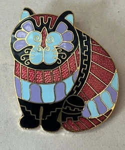Vtg Barbara Lavallee Cloisonné Enamel Guilloche Cat Brooch Colorful Art - Picture 1 of 3
