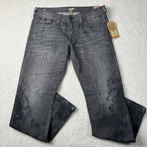 True Religion Jeans Men’s W36 Ricky Flap Relaxed Straight $298 Gray Wash Painted - Picture 1 of 20