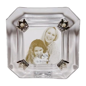 Lenox Diamonds & Pearls 4” x 4” Square Photo Frame Crowns & Jewels Crystal Clear - Picture 1 of 13