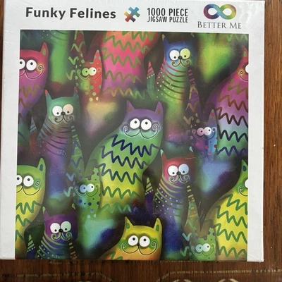 Funky Felines Square 1000 Piece Puzzle Colorful Cat Puzzles Adults New Sealed - Image 1 of 4