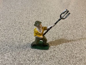 Vintage France Man With Pitchfork Railroad Worker Metal Lead Figure French - Picture 1 of 5