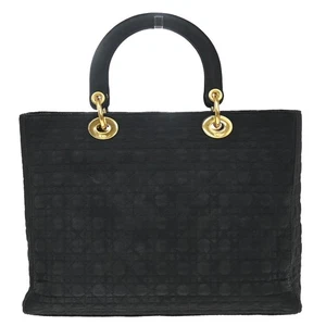 CHRISTIAN DIOR Lady Cannage Tote Hand Bag Nylon Leather Black GHW Italy 86EF612 - Picture 1 of 16