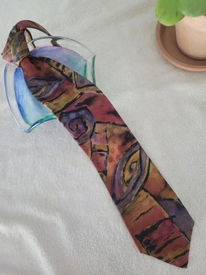 L' Atelier Men's 100% Imported Italian Silk Necktie. Vintage Abstract Watercolor - Image 1 of 4