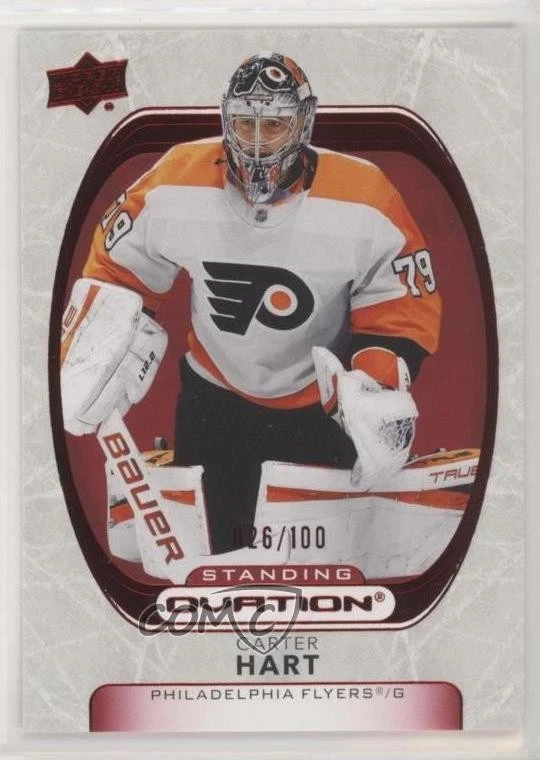 2021-22 Upper Deck Ovation Red Standing Ovation /100 Carter Hart #14 - Image 1 of 2