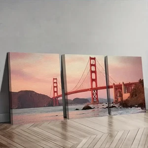 3pcs Golden Gate Bridge Showing Fog Wall Art Canvas Framed 50x70cm - Foto 1 di 2