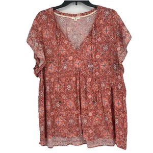 Mason & Belle Boho Top rosa Blumen Babydoll Schlitz am Ausschnitt bestickt Gr. XL - Bild 1 von 8