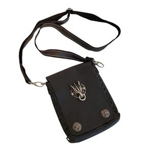 Black Hip Waist Belt Doorknocker Convertible Crossbody Bag Moto Steampunk Goth - Picture 1 of 11