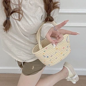 Unlined Cloth Storage Basket Beige Khaki Cord Bag Creative Shopping Basket - Picture 1 of 11