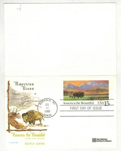 BROOKMAN FARNAM SCARCE PAID REPLY CARD UY39 BISON & BUFFALO WYOMING CANCEL - Picture 1 of 2