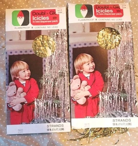 Vintage Christmas Icicles Doubl*Glo 18" Strands Dispenser x 2 Gold No Lead GOLD - Picture 1 of 4
