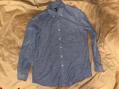 Macy's Club Room mens button up oxford dress shirt large long sleeve blue grey L - Image 1 of 4