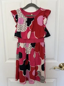 Tea Collection Girl’s Red Pink Floral Tiered Dress Size 8 Cotton - Picture 1 of 4