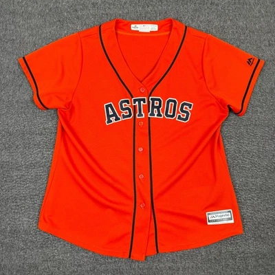Houston Astros World Series Jersey Womens XXL Orange MLB Baseball Button - Image 1 of 4