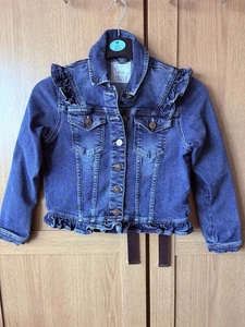 Girls jacket size age 10 years blue jean jacket denim biker NEXT frill - Foto 1 di 23