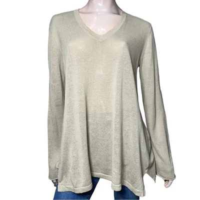 Isda & Co Women’s Size L Sage Green Linen V-Neck Long Sleeve Oversized Sweater - Image 1 of 4