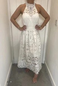 LIPSY SIZE 16 DRESS PREMIUM VIP WHITE CROCHET HALTERNECK PROM NEW WITH TAGS - Picture 1 of 8