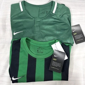 2 NIKE Dri-fit NWT Women’s MED Soccer Jerseys Green Stripe and Solid Swoosh - Picture 1 of 23