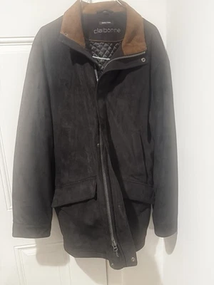 Vintage Liz Claiborne’s Men’s Suede Finish Black Jacket Brown Collar L  - Image 1 of 4