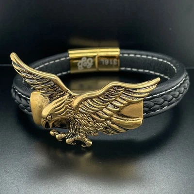 LEDERARMBAND MIT EDELSTAHL & MAGNET GELBVERGOLDET SCHMUCKJAGD - Bild 1 von 4