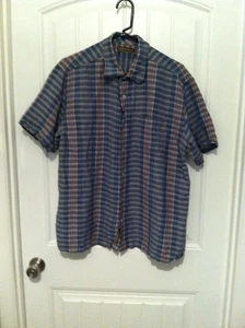 Camisa para Hombres Cubavera XL Mezcla de Lino Naranja Azul Gris A Cuadros Manga Corta Informal - Imagen 1 de 6