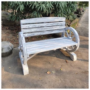 Gartenbank mit Wagenrädern als Armlehne Sommerset Weiß Rustikal Sitzbank Holz - Bild 1 von 3