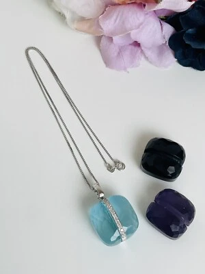 Collana In argento 925 Con Pietre Intercambiabili Nera-Viola-Azzurra - Immagine 1 di 4