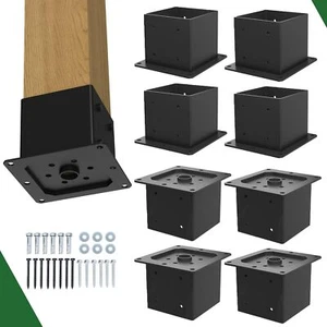 8 Pack 6x6 Post Base Brackets Heavy Duty Wood Post Fence Post Anchor Black Steel - Picture 1 of 23