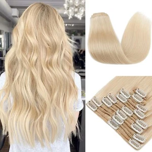 MY-LADY Double Weft Clip in Human Hair Extensions Full Head Natural Blonde 10... - Picture 1 of 7