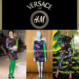Versace For H&M Japanese Print Tunic Mini Dress Size 4 Long Sleeve Silk Multi - Picture 1 of 12