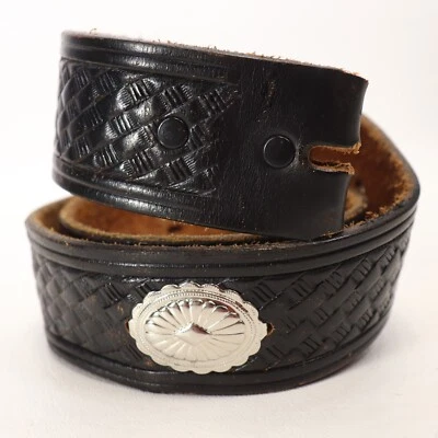 Cinturón Western Concho XS Tejido Negro Repujado Tono Plateado Suroeste Sin Hebilla Foto 1 de 4