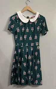 Peanuts X Unique Vintage Snoopy Christmas Margot Fit & Flare Dress Green Sz S 4 - Picture 1 of 5
