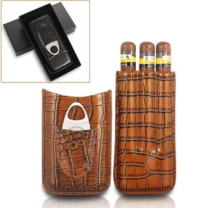 Estuche de cigarros portátil de cuero de cocodrilo en relieve soporte de tubo cortador de cigarros de 3 tubos - Imagen 1 de 14