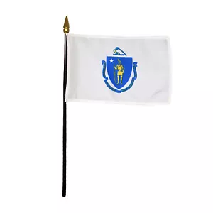 Massachusetts MA State Polyester Miniatur Tischplatte Schreibtisch Flagge 4" x 6" (12er Pack) - Bild 1 von 3