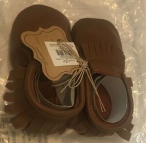 NEW MUDPIE Brown Moccasins Learner 6-12 mos Baby Infant Shoes NWT CHR2