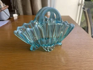 Davidson Pearline Style Blue Glass Brideshead Basket Vase 16 cm L, 11 cm H - Picture 1 of 10