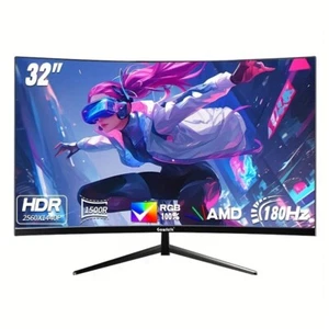 Gawfolk 32" Curved 2K 180Hz Freesync 1500R VESA Desktop PC Gaming Monitor - Picture 1 of 9