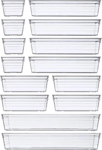 14-PC Plastic Drawer Organizer Trays - 4 Sizes Storage Bins for Makeup Kitchen - Picture 1 of 9