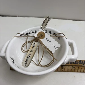 Mud Pie Thanks and Giving Dip Bowl and Seasoned Eatings Spreader White NWT - Picture 1 of 6