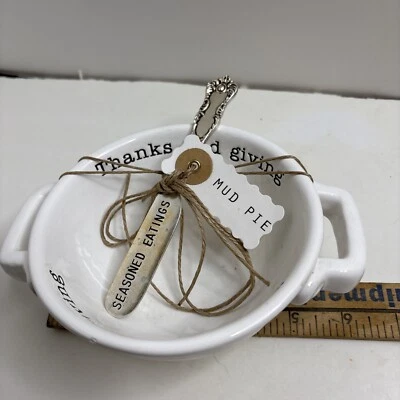 Mud Pie Thanks and Giving Dip Bowl and Seasoned Eatings Spreader White NWT - Image 1 of 4