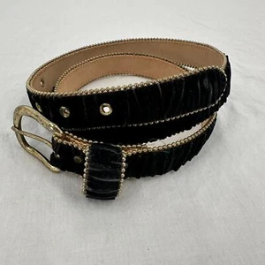 Vintage Damen Schwarz Samt Gürtel Goldfarben Borte Whimisgoth Boho Hippie Retro - Bild 1 von 5