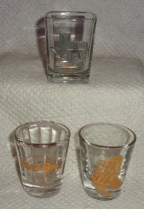 SHOT GLASSES--THREE--TEXAS--HARD ROCK HOUSTON--GOLD BOOT--GENTLY USED--L@@K - Picture 1 of 1