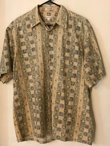 L Men's PIERRE CARDIN Beige+Blue Tribal Starfish Hawaiian Shirt NEVER WORN - Picture 1 of 3