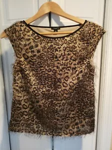 NEW ANN TAYLOR FUZZY LEOPARD PRINT SLEEVELESS LINED TOP  SIZE 00P - Picture 1 of 6