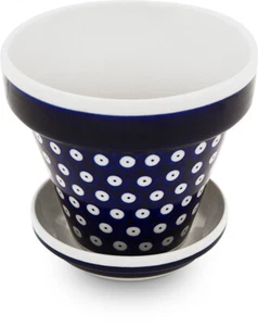 Bunzlauer Keramik Blumentopf mit U-Schale H=11,8/2,8cm, D14/11,8cm Dekor 42 - Bild 1 von 4